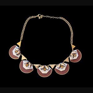 Vintage Gold Tone Enamel Rhinestone Cluster Geometric 20" Statement Necklace